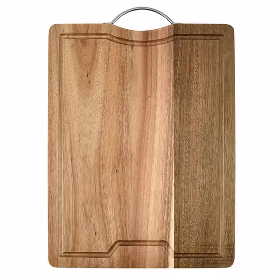 Rubber Wood Round Cutting Board with Stainless Steel Handles
