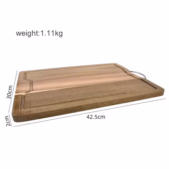 Rubber Wood Round Cutting Board with Stainless Steel Handles