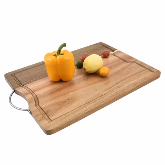 Rubber Wood Round Cutting Board with Stainless Steel Handles