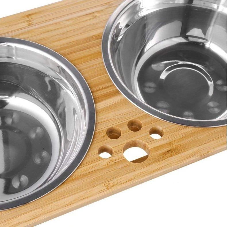 Hot Sale Pine Wood / Bamboo Elevated Dog and Cat Pet Feeder with Two Stainless Steel Bowls