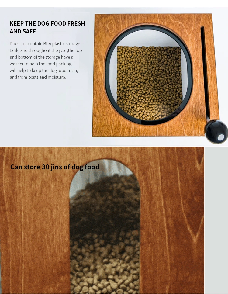 Pet Food Storage and Feeding Dual-Use Wooden Barrel Feeder