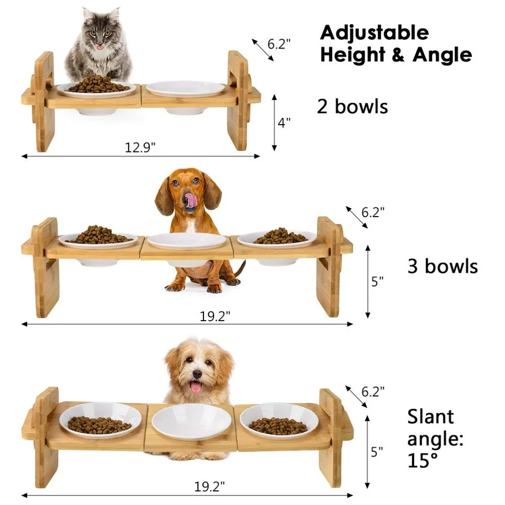 Custom Factory Wholesale Dog Cat Bowls Adjustable Heights Rustic Wood Elevated Dog or Cat Dishes Raised Pet Feeder