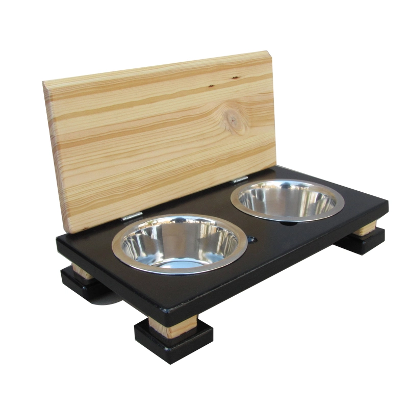 Bamboo Wood Pet Feeder with Lid Novel Pet Accessories
