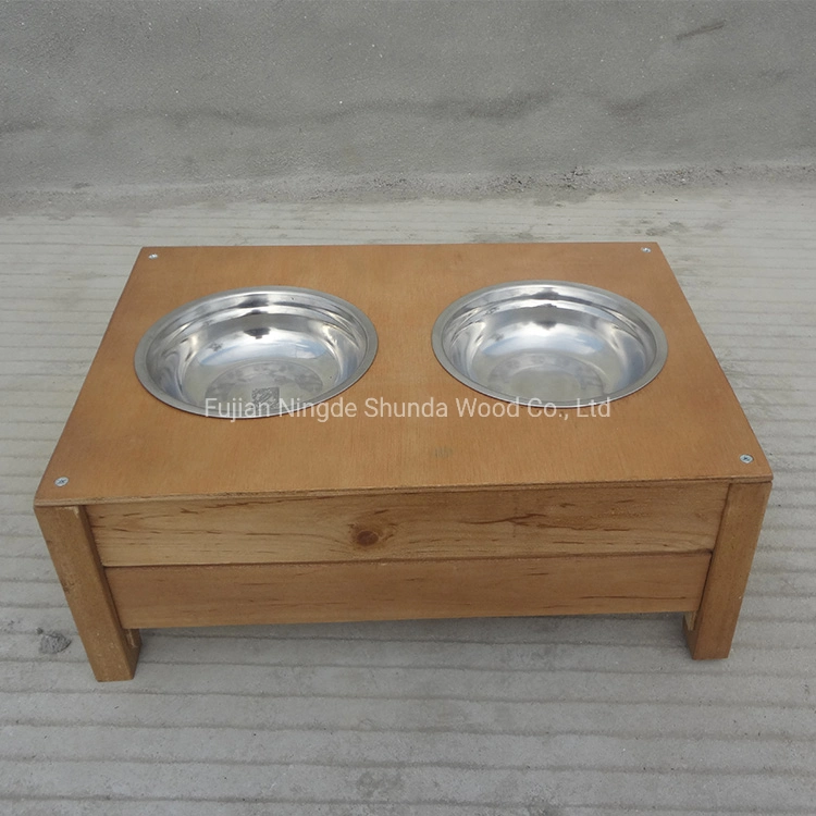 Sdd002 Two PCS of Ss Bowls Style Wooden Dog Kennel Feeder Suitable for All Kennels