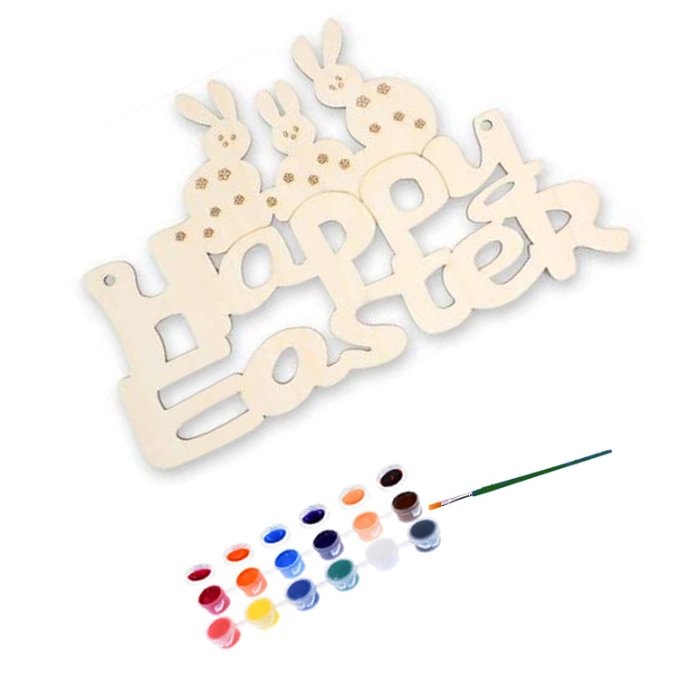 Luxury Wooden Easter Pendant Wooden English Letters Rabbit Easter Decoration