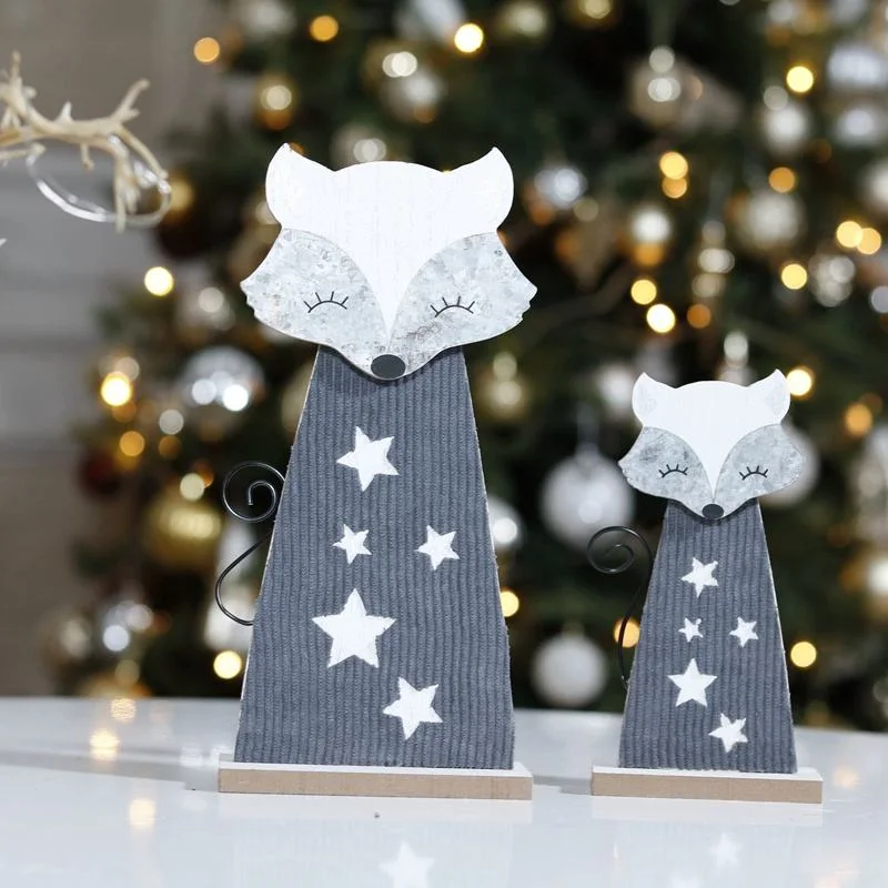Handmade Bottle Fox Wooden Christmas Decoration Ornaments Home Party Tabletop Decors