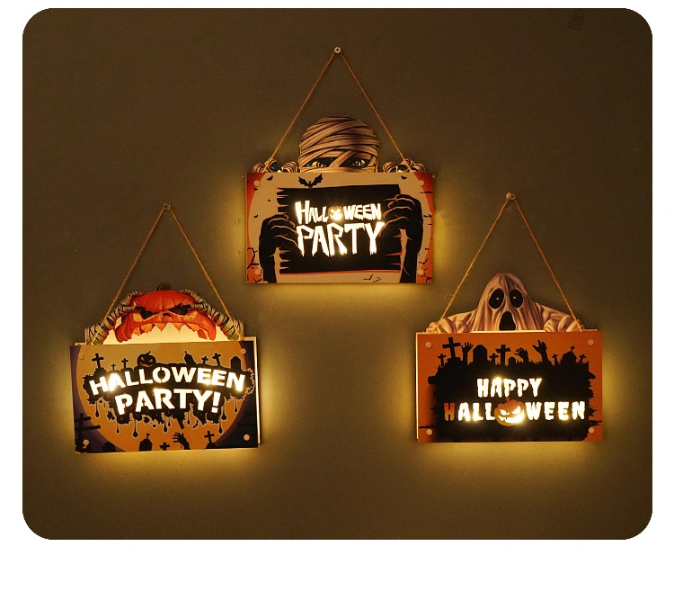 Wood Halloween Plaque Lights Scary Atmosphere Decorative Lantern Halloween Decorative Lighting Home Garden Decoration