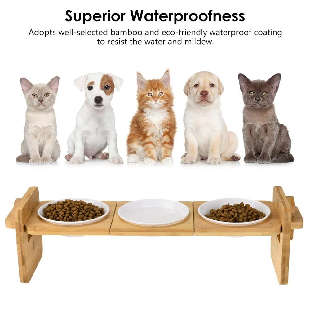 Wholesale Organic Solid Wood Bamboo Raised Stand Pet Feeder for Cats and Dogs