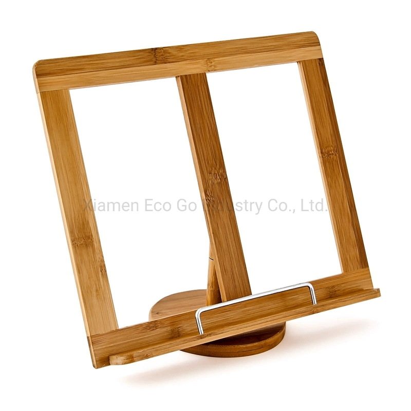 Bamboo Book Stand, Wooden Book Holder, Rotatable Bookrest, Bookstands for Cookbook