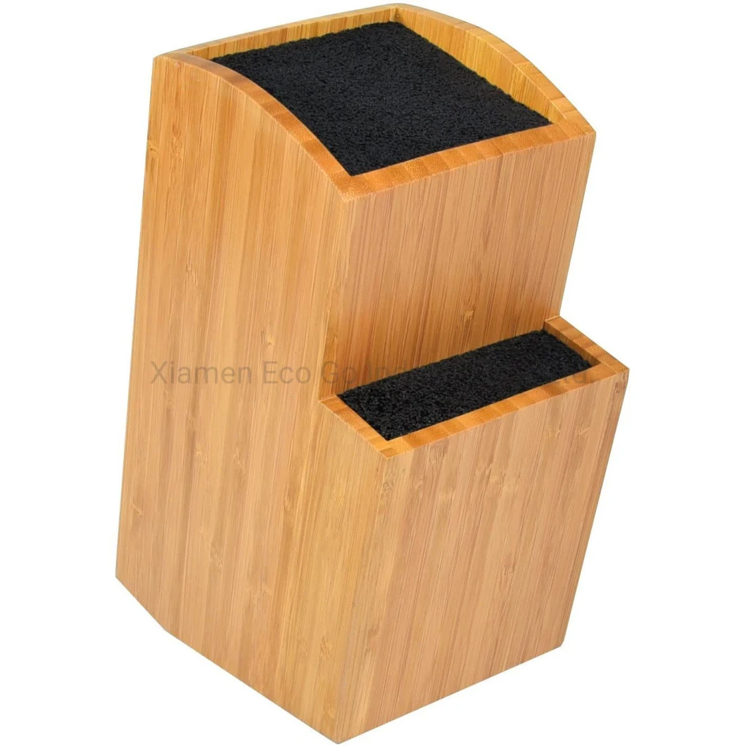 Bamboo Universal Knife Block Two-Tiered Slotless Wooden Knife Stand, Knife Organizer &amp; Holder