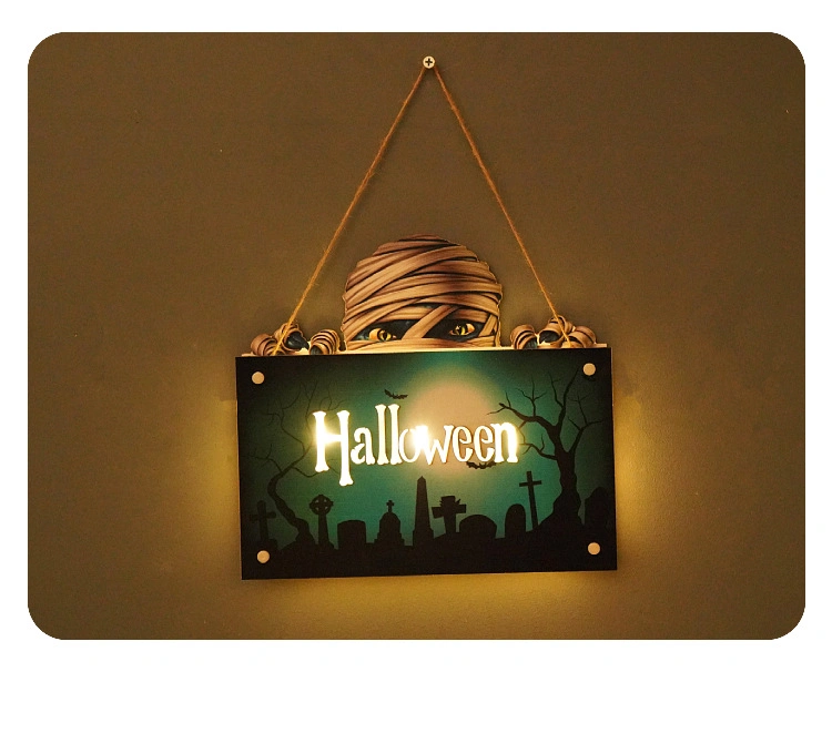 Wood Halloween Plaque Lights Scary Atmosphere Decorative Lantern Halloween Decorative Lighting Home Garden Decoration