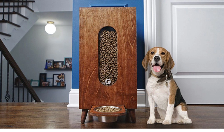 Pet Food Storage and Feeding Dual-Use Wooden Barrel Feeder