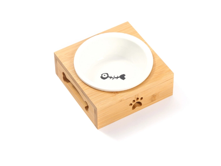 Bamboo Cat Bowl Ceramic Pet Bowl Ceramic Cat Bowl Solid Wood Pet Table Drinking Dog Bowl Stainless Steel Bamboo Rack Pet Feeder