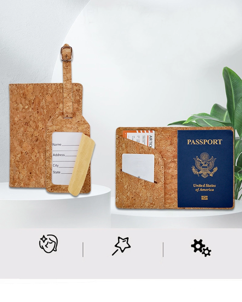Ea227 Cork Passport Cover Cruise Place Minimalist ID Waterproof Wood Card Air Travel Wallet Wholesale Custom Set Customized Luggage Tag and Passport Holder