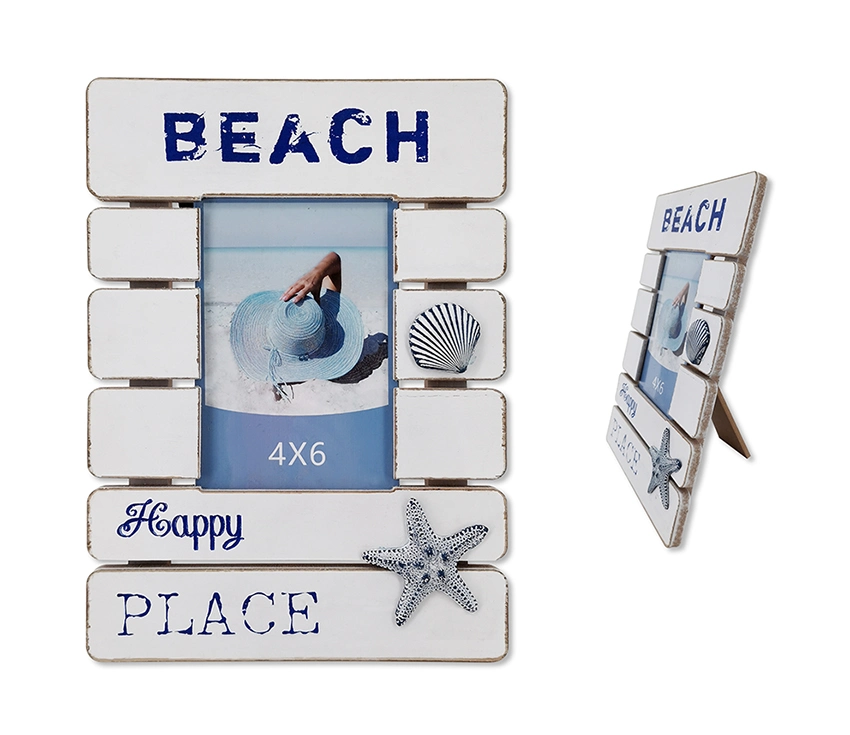 Colorfull Designs Wooden Photo Frame with Marine Style, MDF Picture Frame with Ocean Style Shape Decoration, 4X6&quot; Size Photo Frame