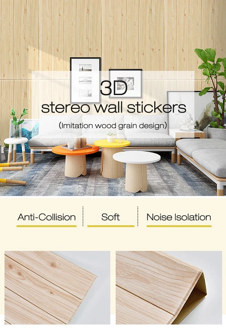 70*70cm 4mm Thickness Wooden Patterns Wallpaper 3D Decoration Wallsticker Sound Proof and Waterproof Anti-Collision for Kidsroom and Living Room
