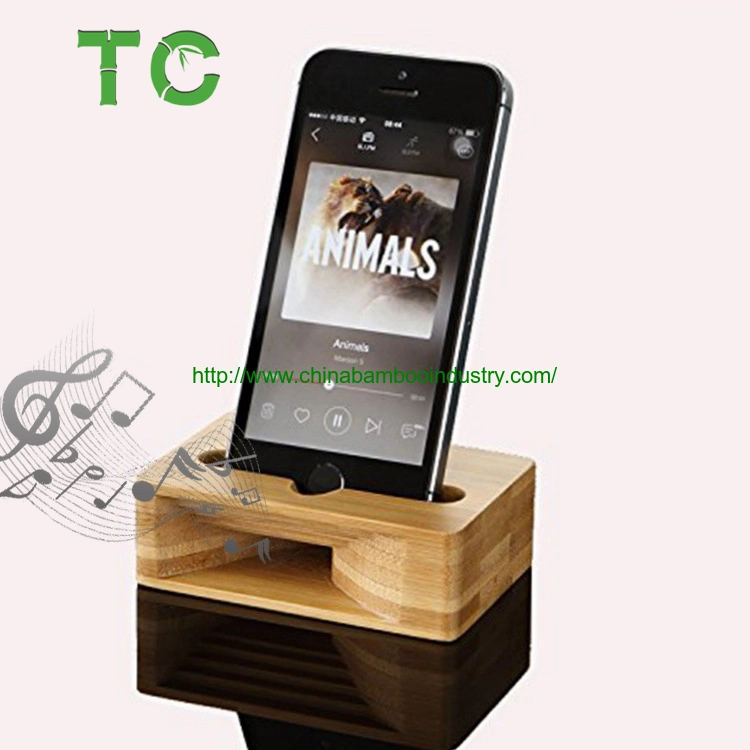 Bamboo Wooden Desktop Sound Amplifier Cell Mobile Phone Holder / Phone Stand