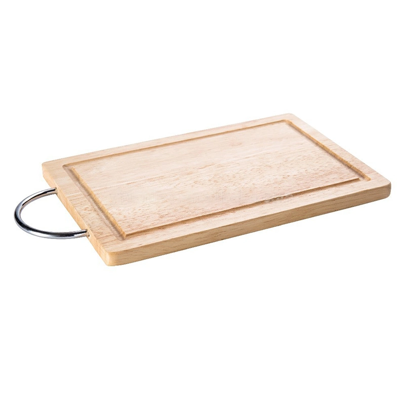 Multipurpose Rubber Wood Cutting Board Stainless Steel Handle Carving Board