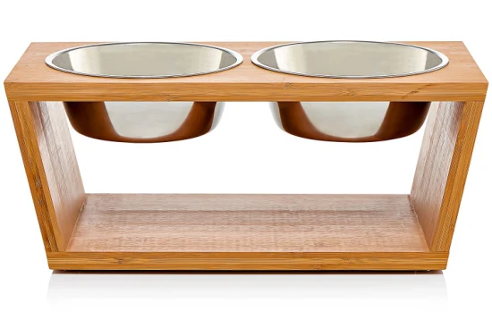 Hot Sale Pine Wood / Bamboo Elevated Dog and Cat Pet Feeder with Two Stainless Steel Bowls
