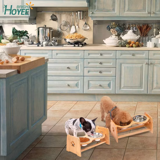 Custom Factory Wholesale Dog Cat Bowls Adjustable Heights Rustic Wood Elevated Dog or Cat Dishes Raised Pet Feeder