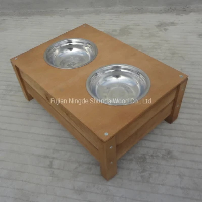 Sdd002 Two PCS of Ss Bowls Style Wooden Dog Kennel Feeder Suitable for All Kennels