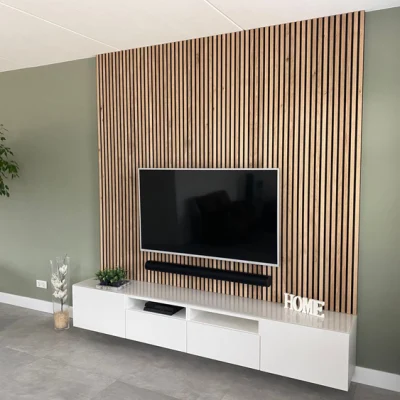 Ballroom Home Office Decor Sound Absorbing Oak Custom Akupanel Wooden Slat Acoustic Panels