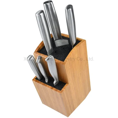 Bamboo Universal Knife Block Two-Tiered Slotless Wooden Knife Stand, Knife Organizer & Holder